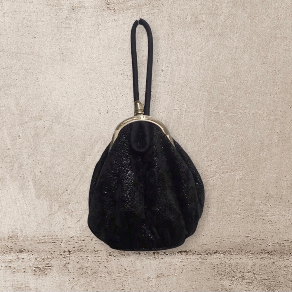 Vintage Inge Christopher Black Sparkly Wristlet Bag, OS
